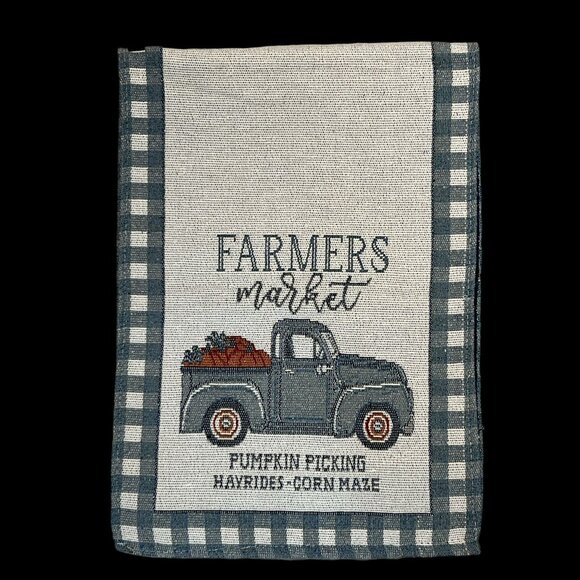 Farmers Market Table Runner Fall Autumn 12"x 68" Truck Checked Border Country - Picture 6 of 6